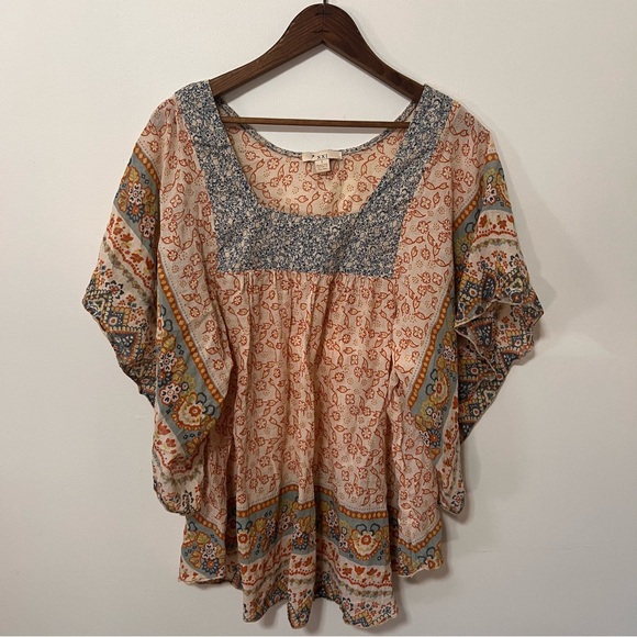 Bohemian Peasant Top Flowy colorful blouse in earth-tones. size 1 Boho - Picture 2 of 9